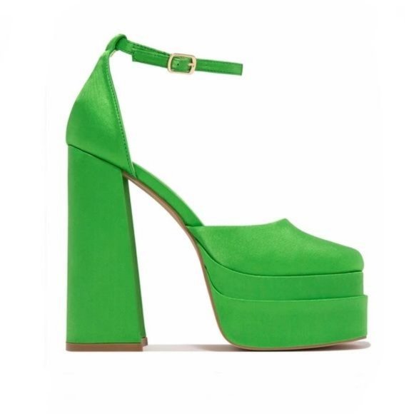 !! NEW !! Double Platform Block Ankle Strap Heels in Green - Picture 2 of 5